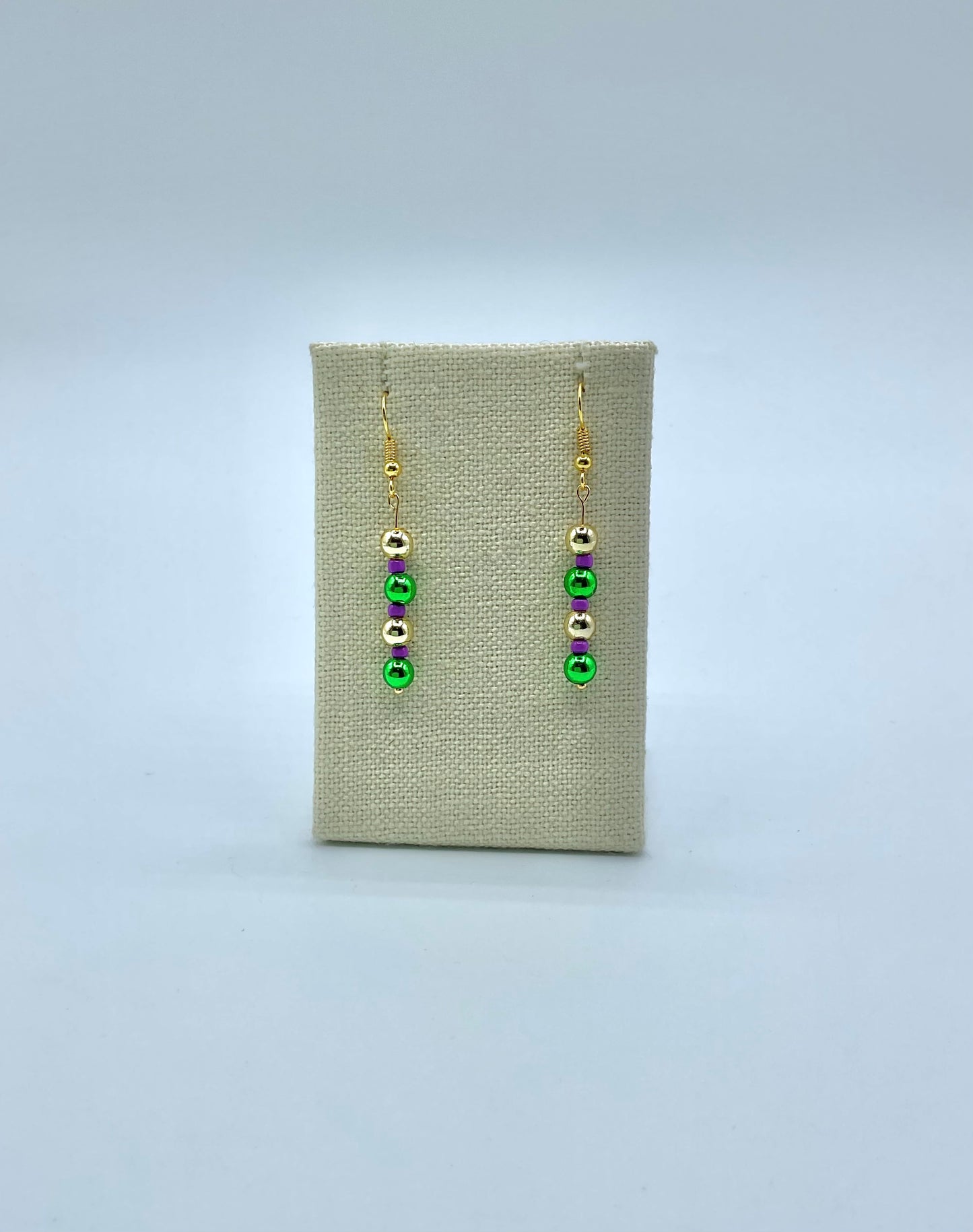 Mardi Gras Inspired Beaded Earrings - Gold Bead Top
