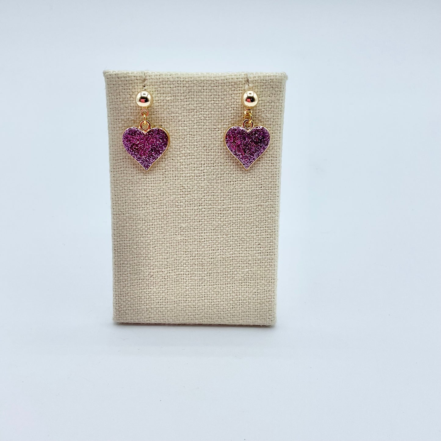 Purple Heart Earrings Dangle Drop Resin Heart Charms with Round Clasp OR Ball Post Studs