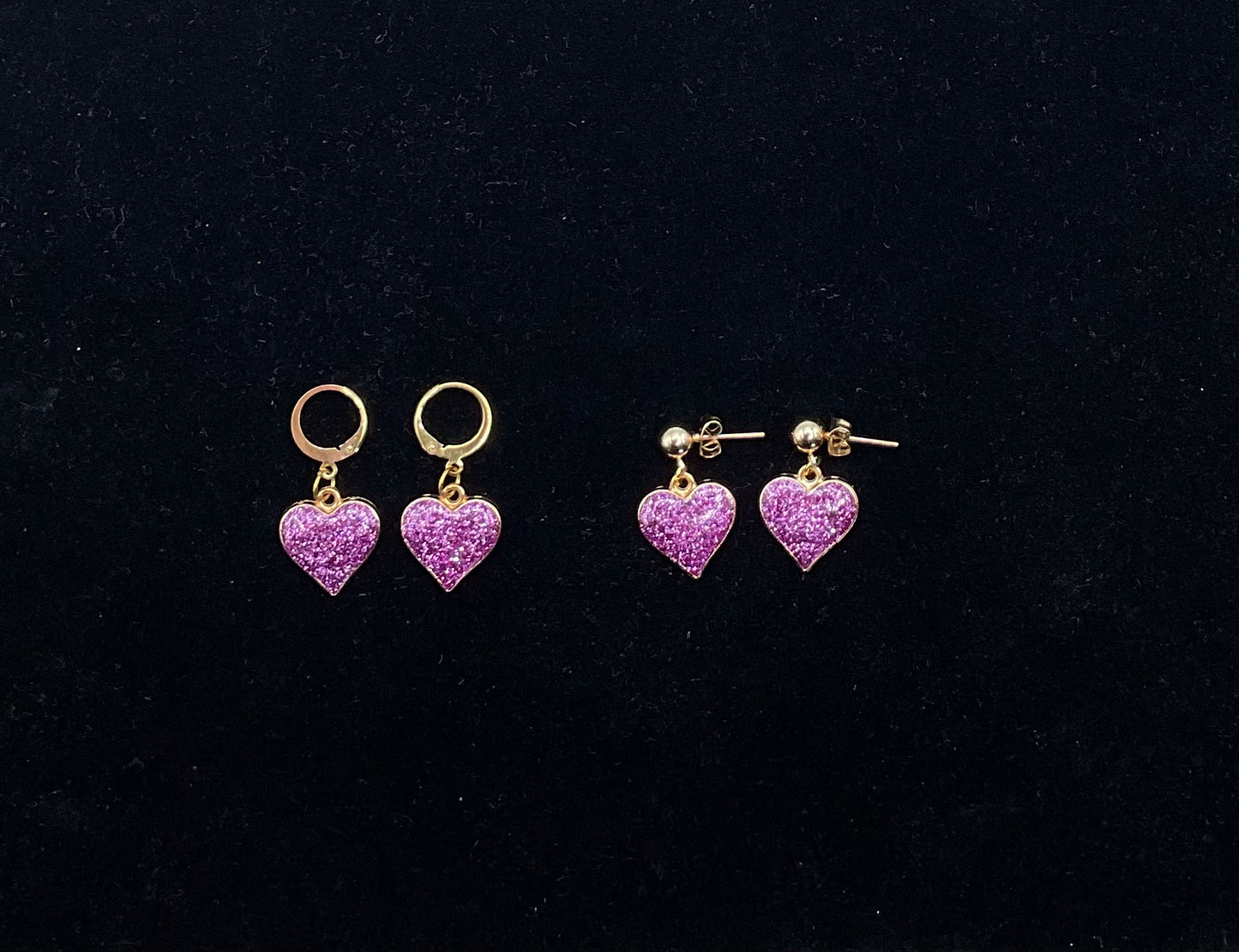 Purple Heart Earrings Dangle Drop Resin Heart Charms with Round Clasp OR Ball Post Studs