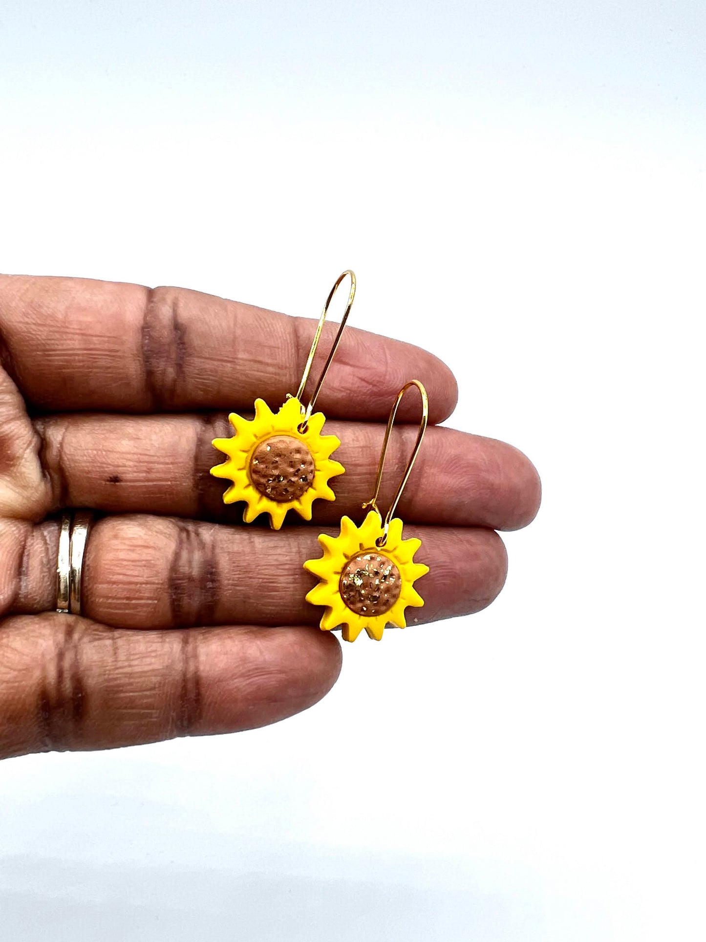 Sunflower Dangle Drop Earrings Polymer Clay Charms