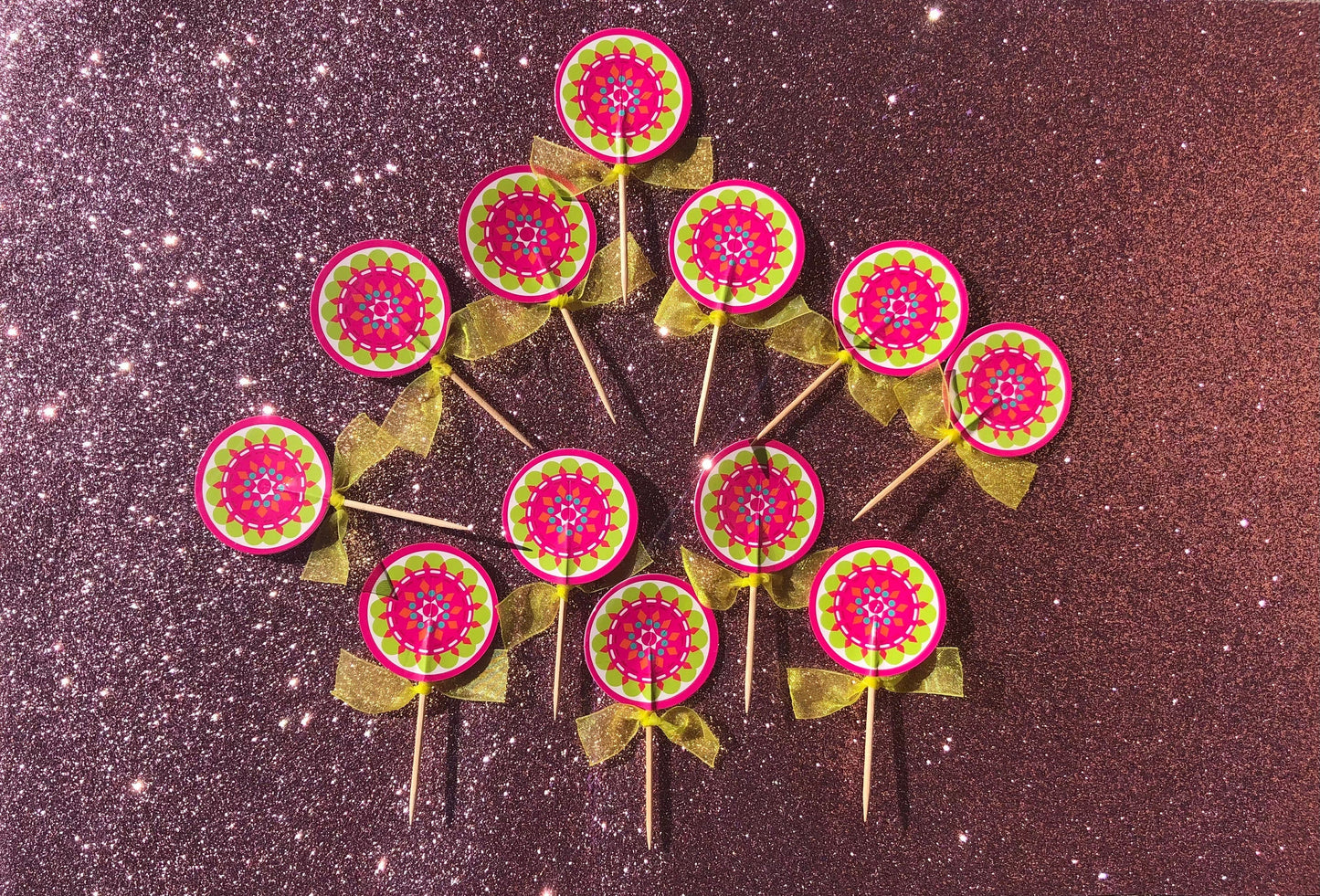 12 Pinwheel Kaleidoscope Cupcake Toppers