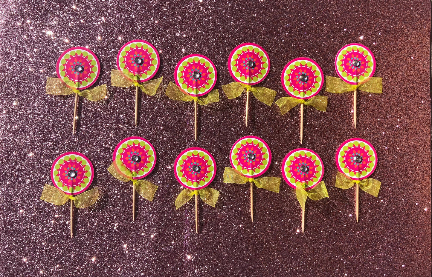 12 Pinwheel Kaleidoscope Cupcake Toppers