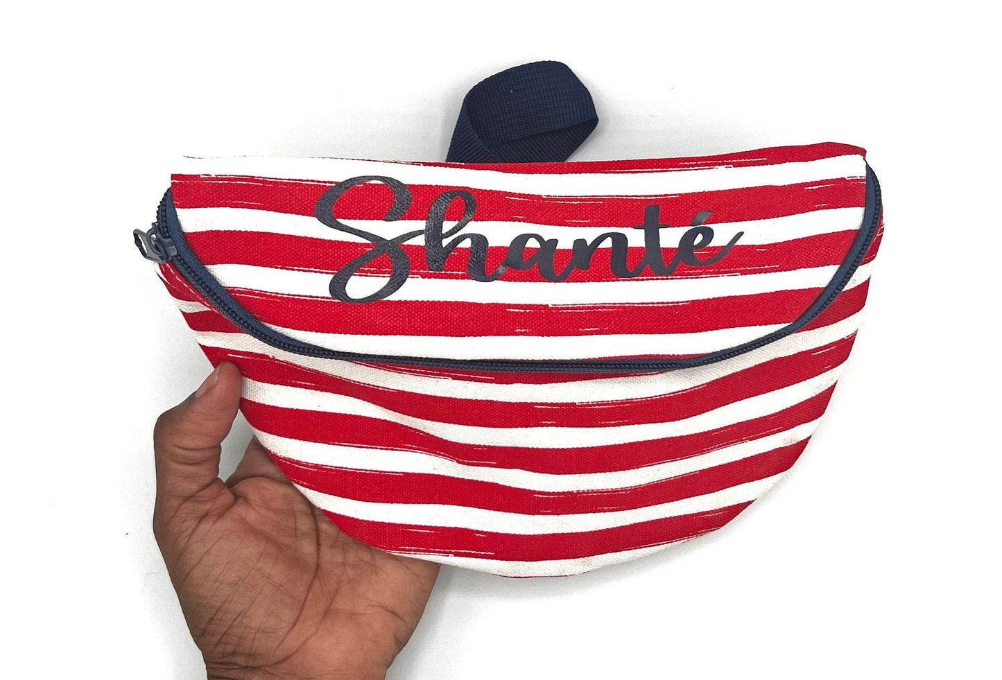 Red, White & Blue Fanny Pack Pouch w/Pom Pom Zipper Pull