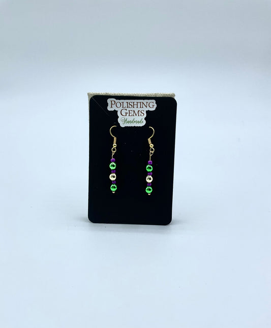Mardi Gras Inspired Beaded Earrings - Purple Bead Top