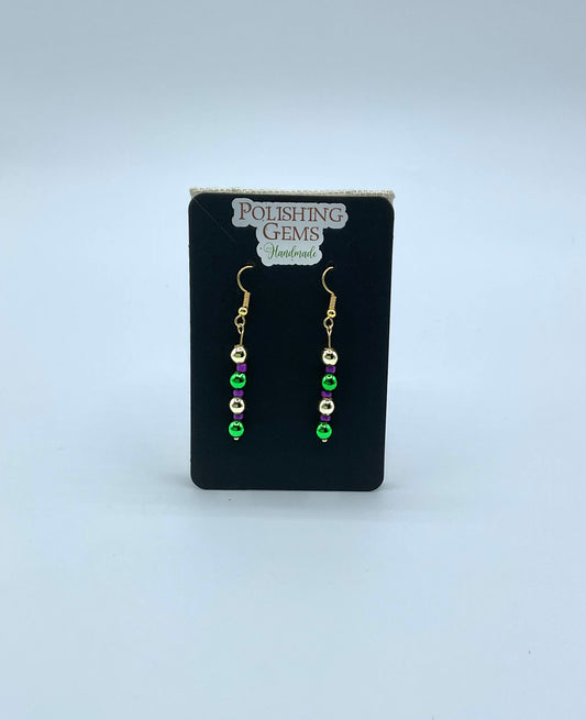 Mardi Gras Inspired Beaded Earrings - Gold Bead Top