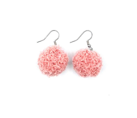 Coral Pink Pom Pom Earrings With Stainless Steel Hooks