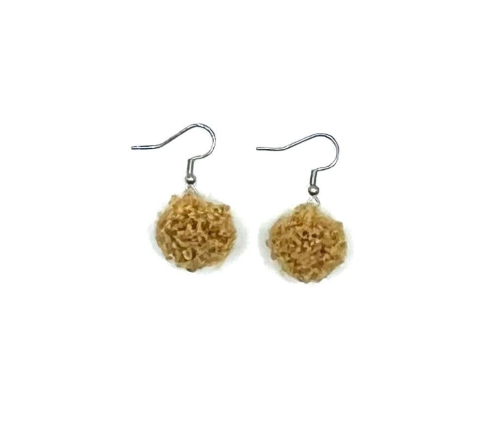 Light Brown Khaki Pom Pom Earrings With Stainless Steel Hooks (Small)