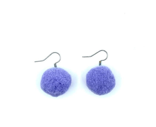 Lavender Pom Pom Earrings With Stainless Steel Hooks