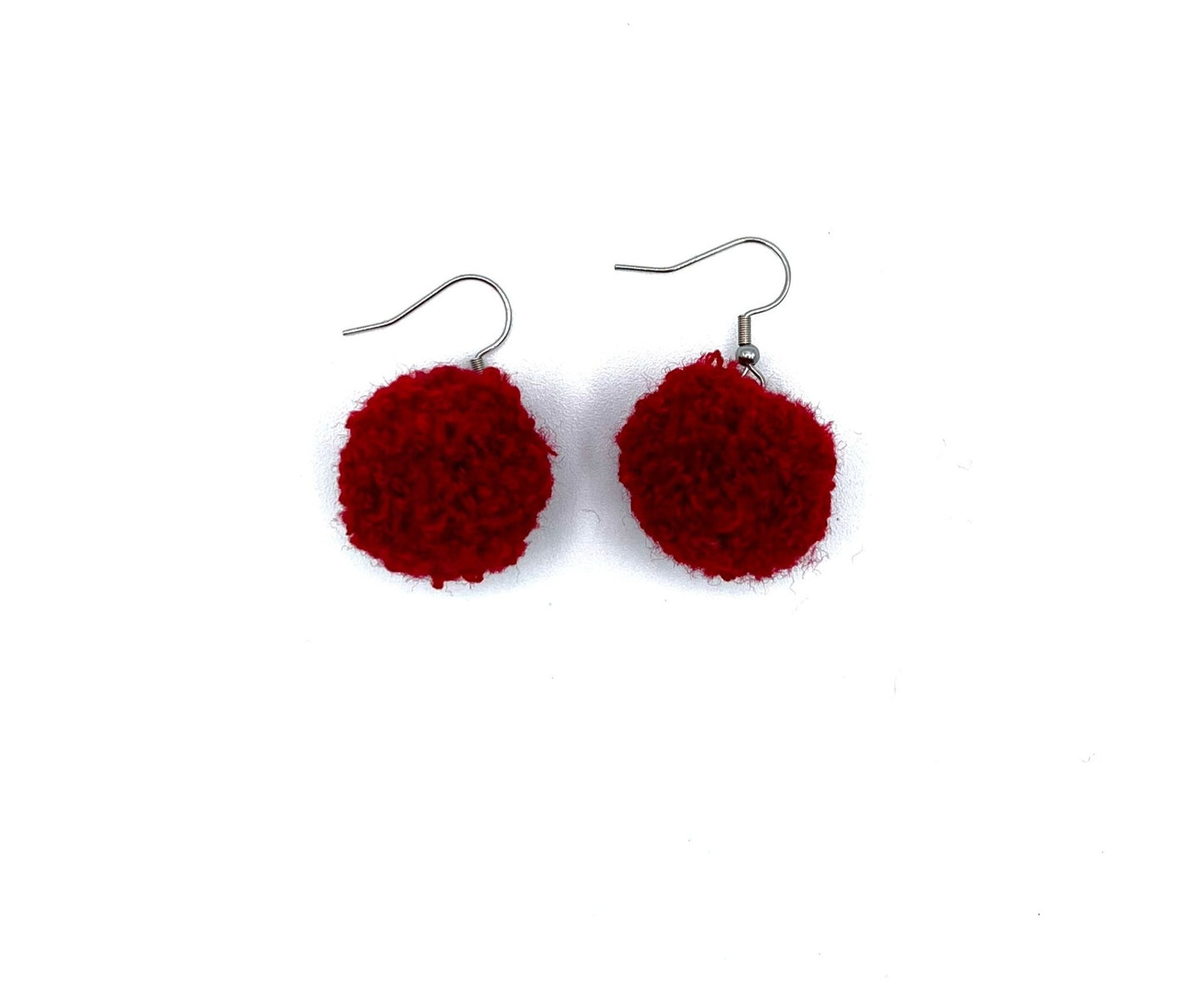 Velvet Red Blue Pom Pom Earrings With Stainless Steel Hooks