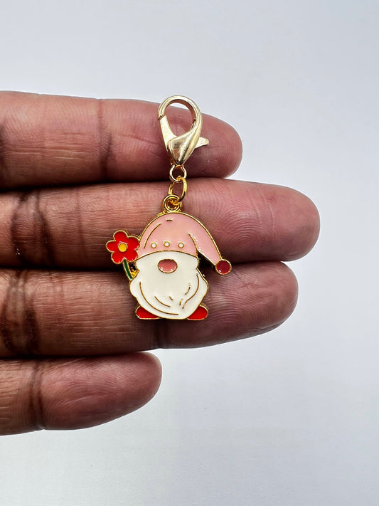 Gnome Charm Valentine's Red Flower Enamel Accessory Friendship Love