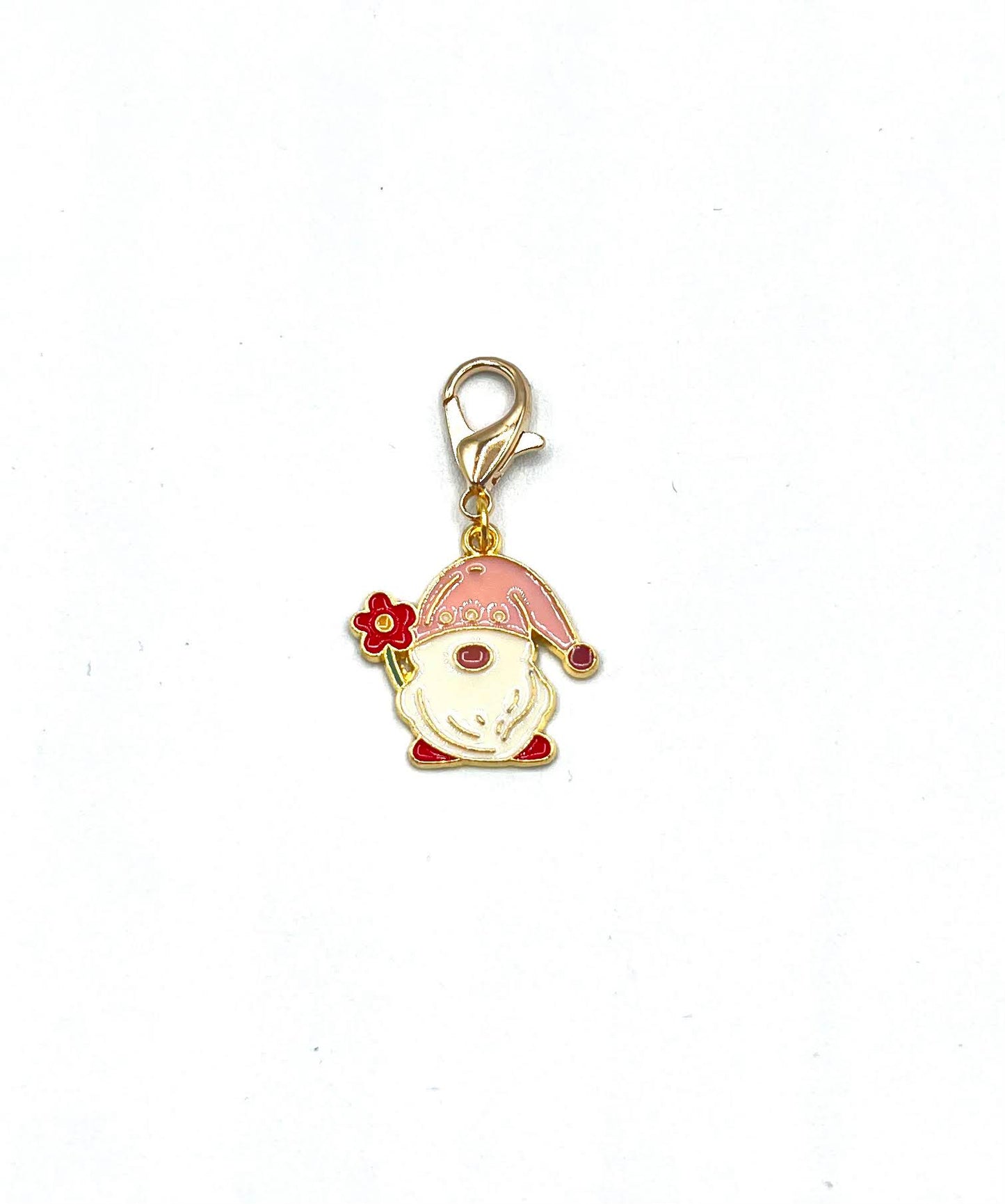 Gnome Charm Valentine's Red Flower Enamel Accessory Friendship Love