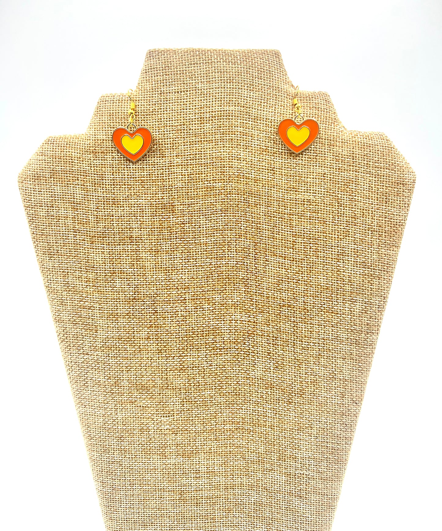 Orange Double Heart Earrings Dangle Drop Enamel Heart Charms