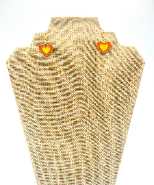 Orange Double Heart Earrings Dangle Drop Enamel Heart Charms