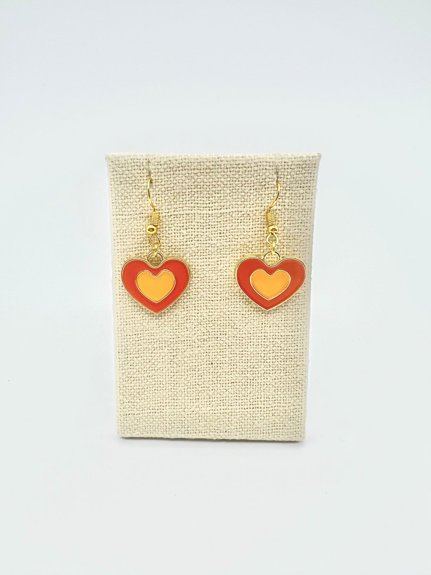 Orange Double Heart Earrings Dangle Drop Enamel Heart Charms