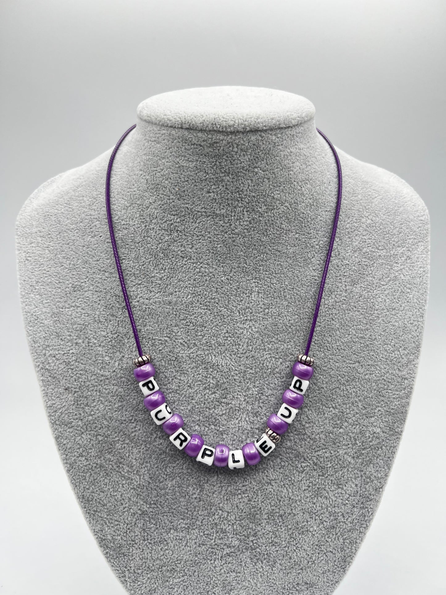 Purple Up Letter Necklace, Purple Up Day Inspired, April Month of the Military Child, MOMC, Purple Waxed Cord, Lobster Claw Clasp