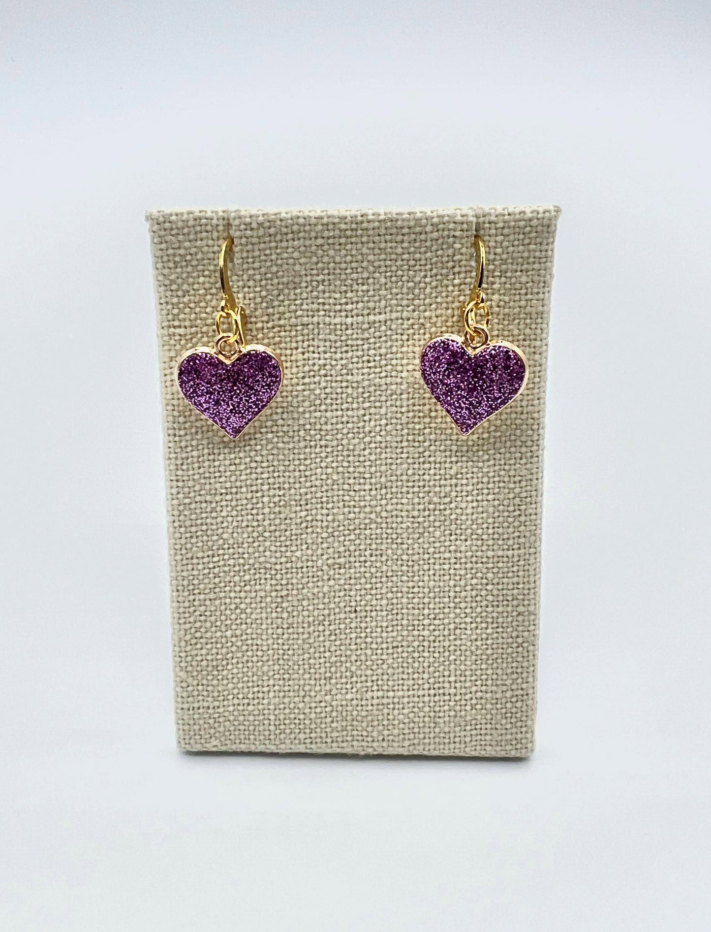 Purple Heart Earrings Dangle Drop Resin Heart Charms with Round Clasp