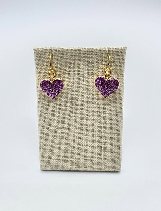 Purple Heart Earrings Dangle Drop Resin Heart Charms with Round Clasp