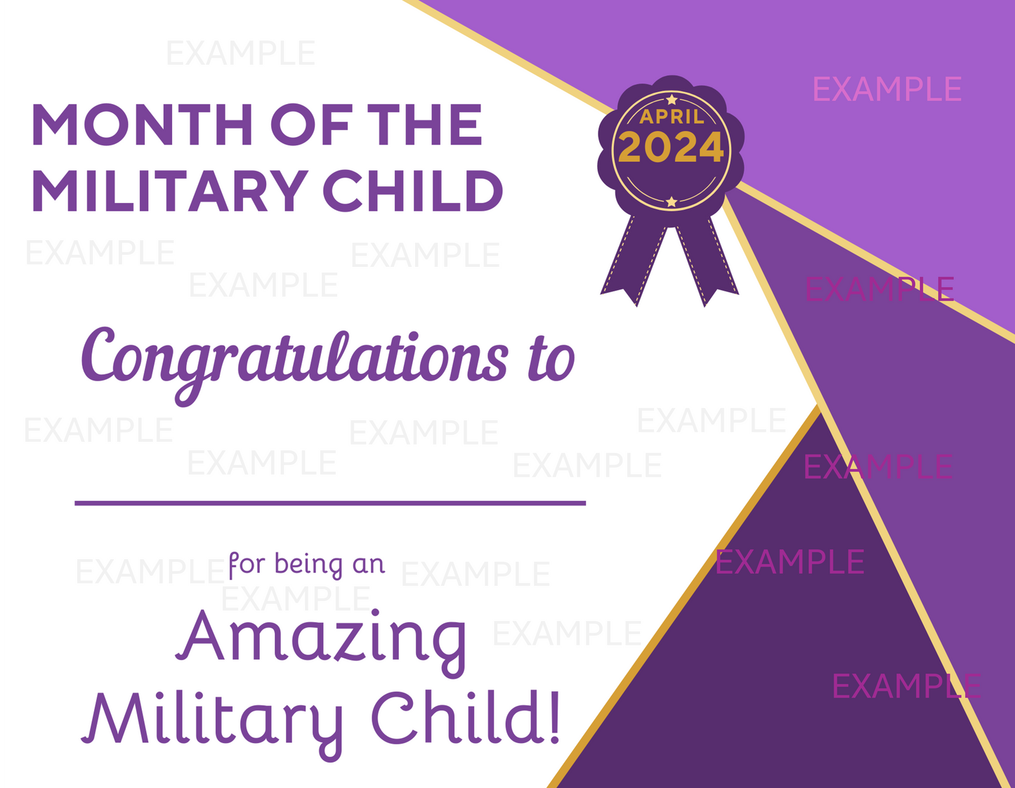 2024 Printable Digital Certificates Month of the Miliary Child (MOMC) Recognition Files 11” x 8.5” Instant Download NON-Editable