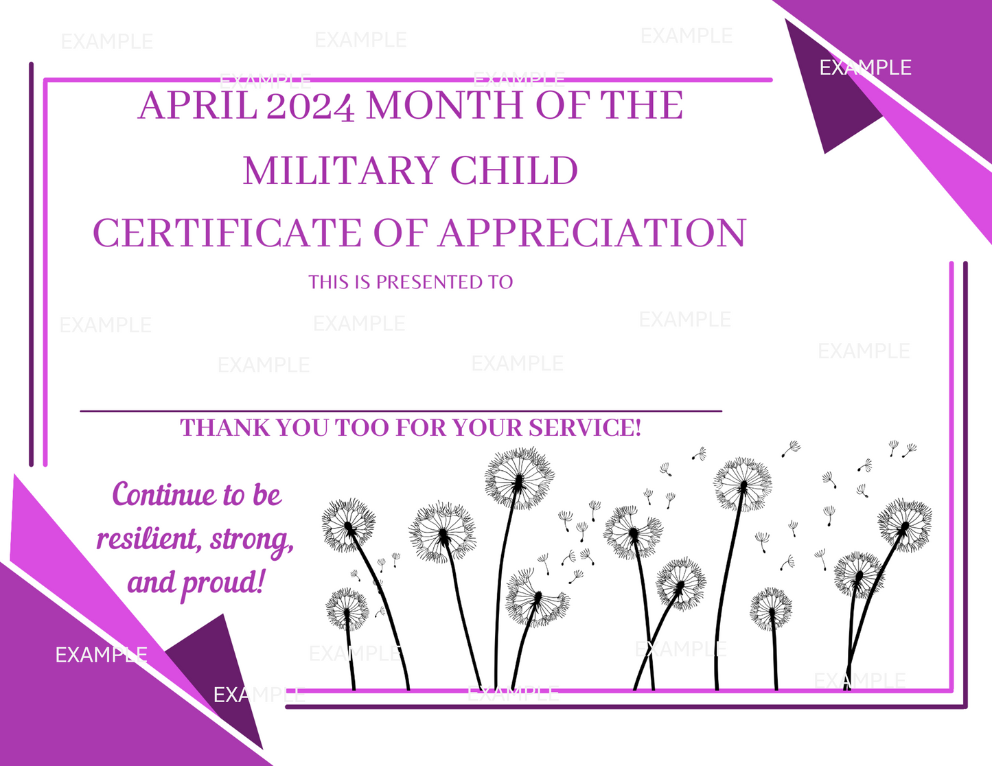 2024 Printable Digital Certificates Month of the Miliary Child (MOMC) Recognition Files 11” x 8.5” Instant Download NON-Editable