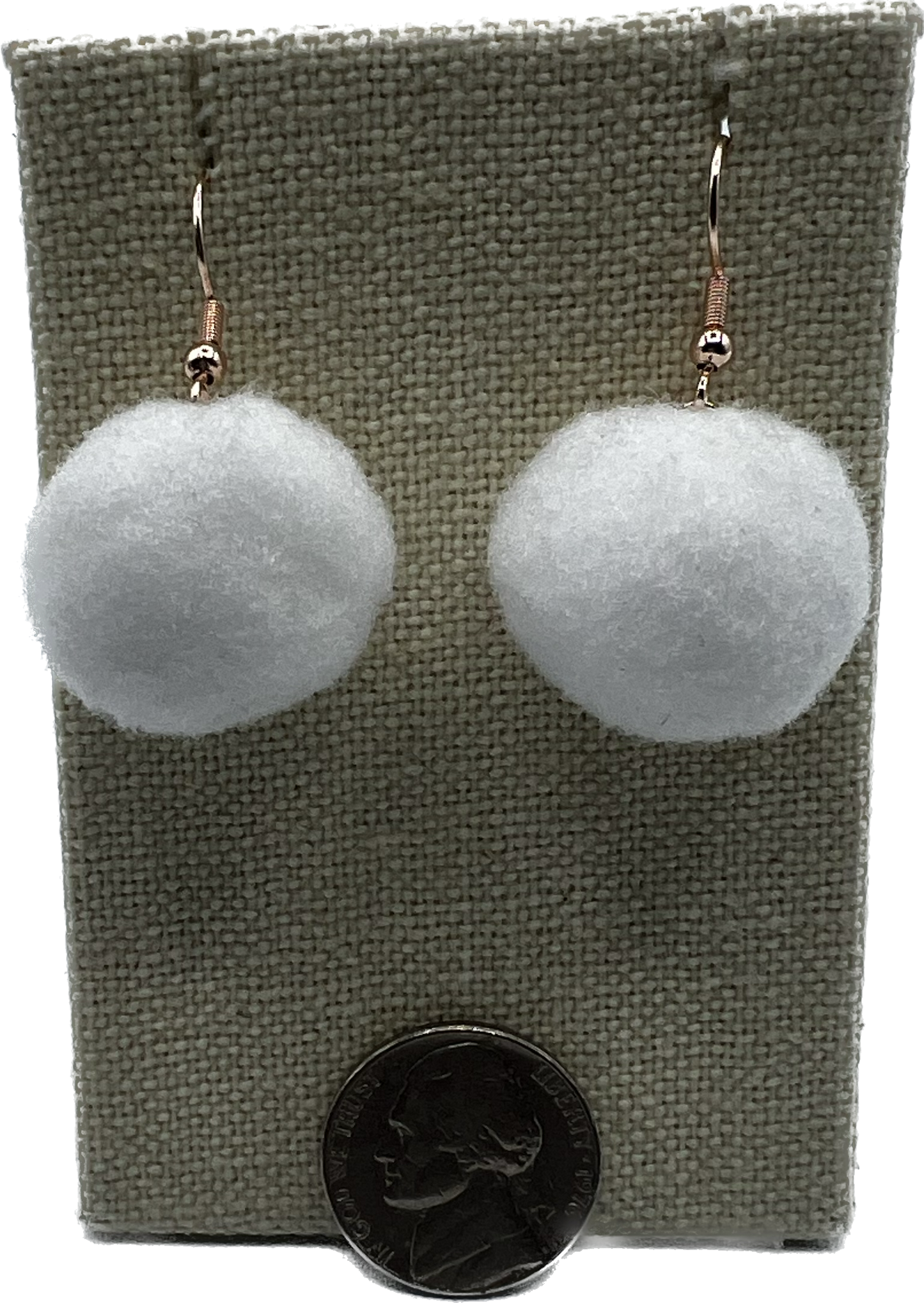 White Pom Pom Earrings With Rose Gold Hooks