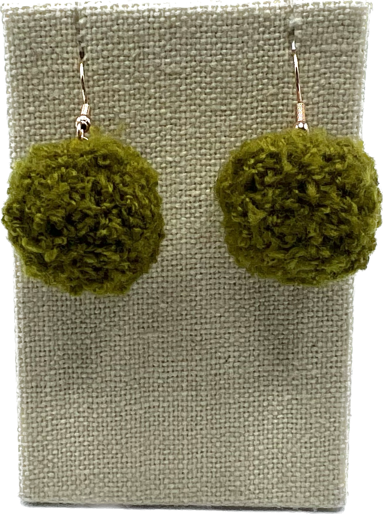 Olive Green Pom Pom Earrings With Rose Gold Hooks