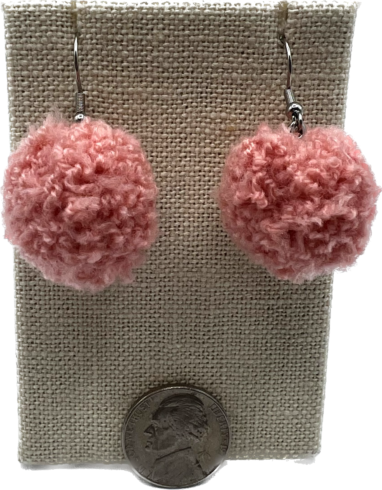 Coral Pink Pom Pom Earrings With Stainless Steel Hooks