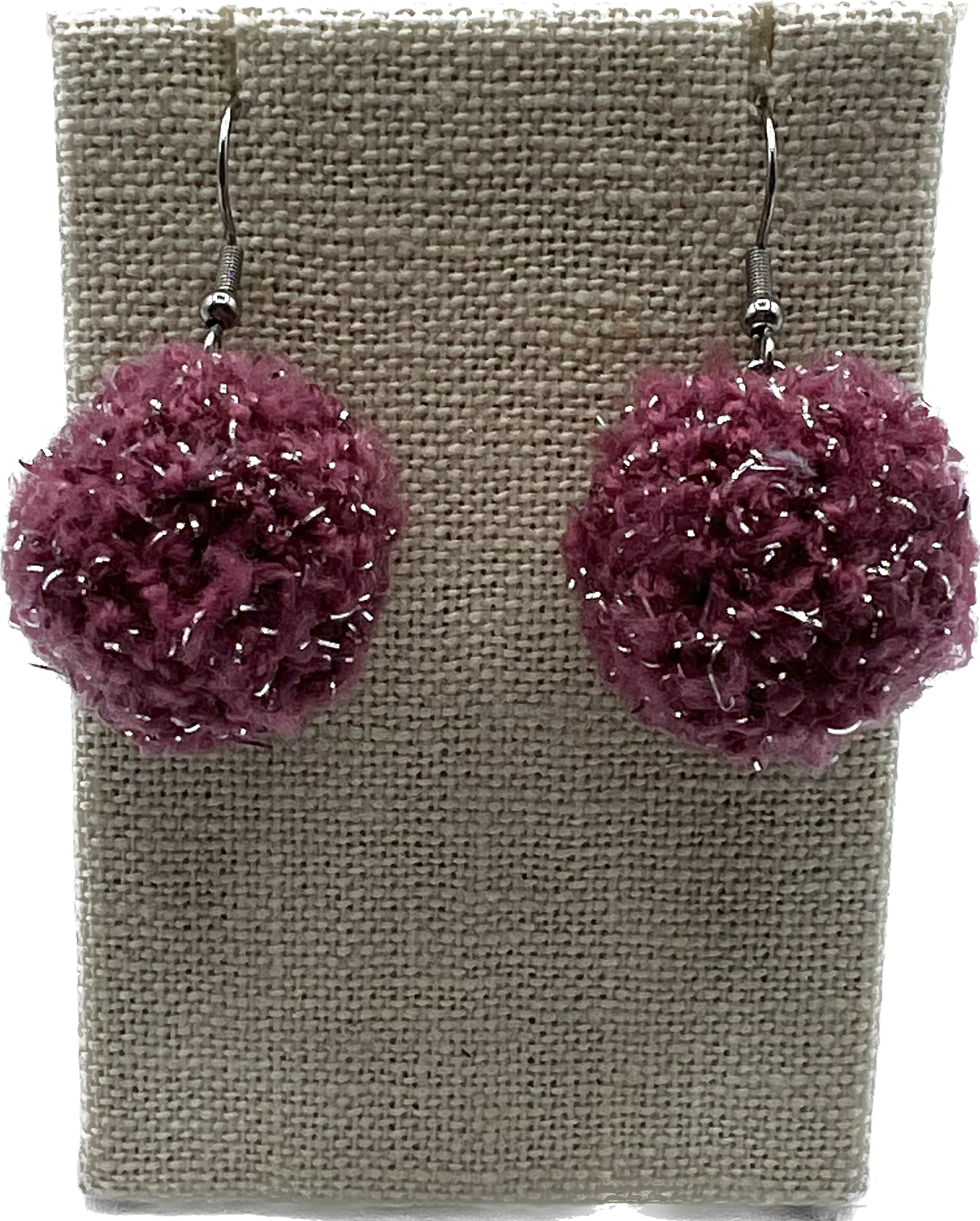 Mauve & Silver Higlighted Pom Pom Earrings With Stainless Steel Hooks