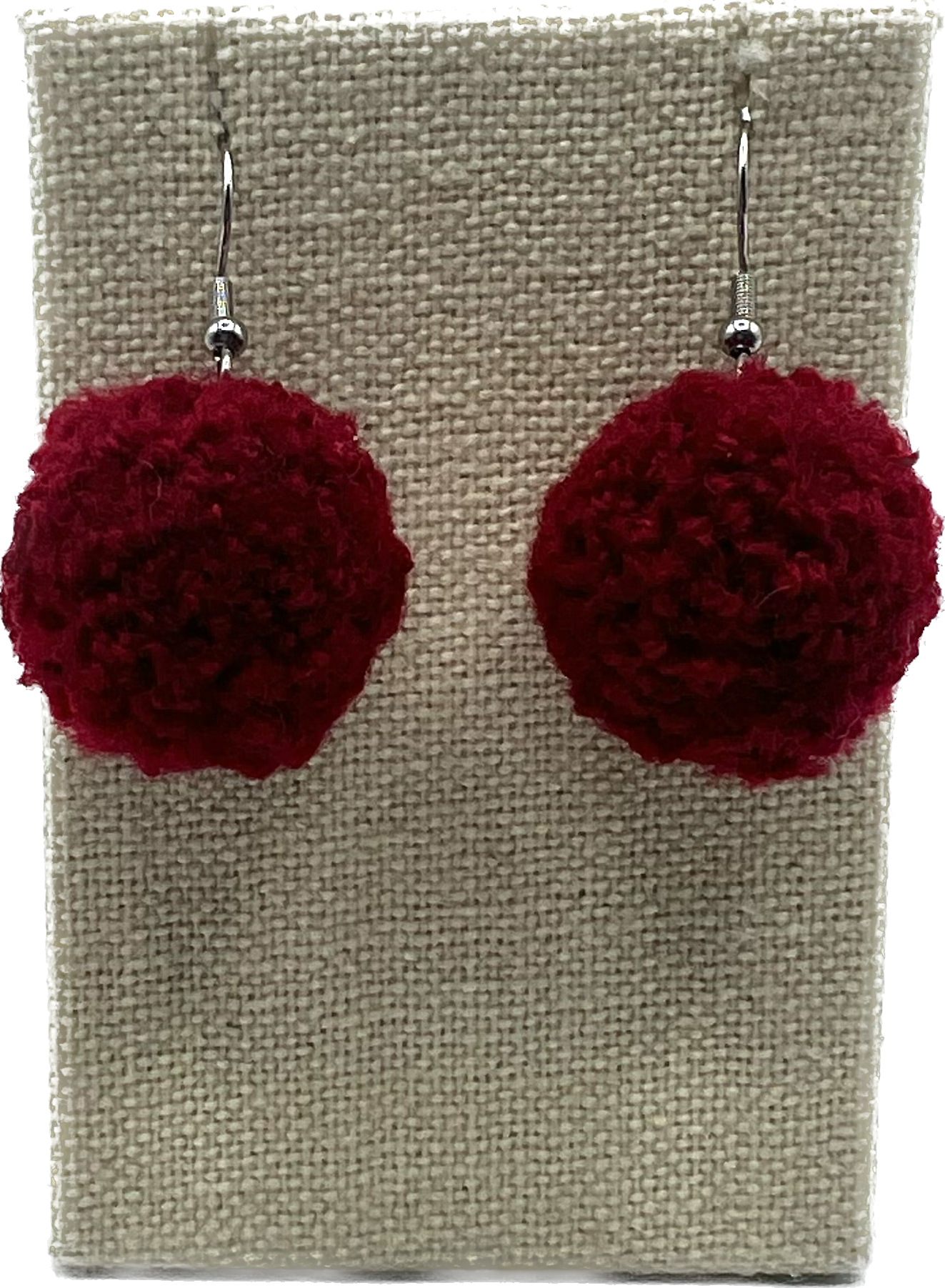 Velvet Red Blue Pom Pom Earrings With Stainless Steel Hooks