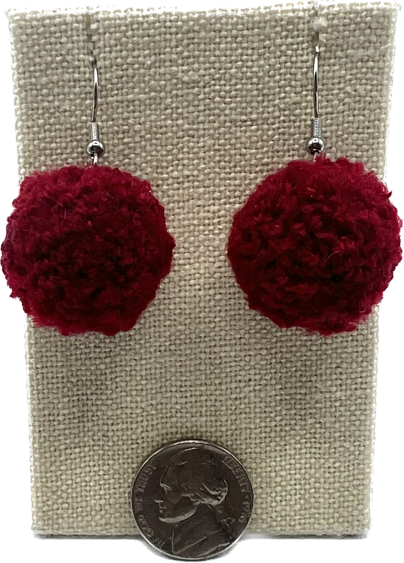 Velvet Red Blue Pom Pom Earrings With Stainless Steel Hooks