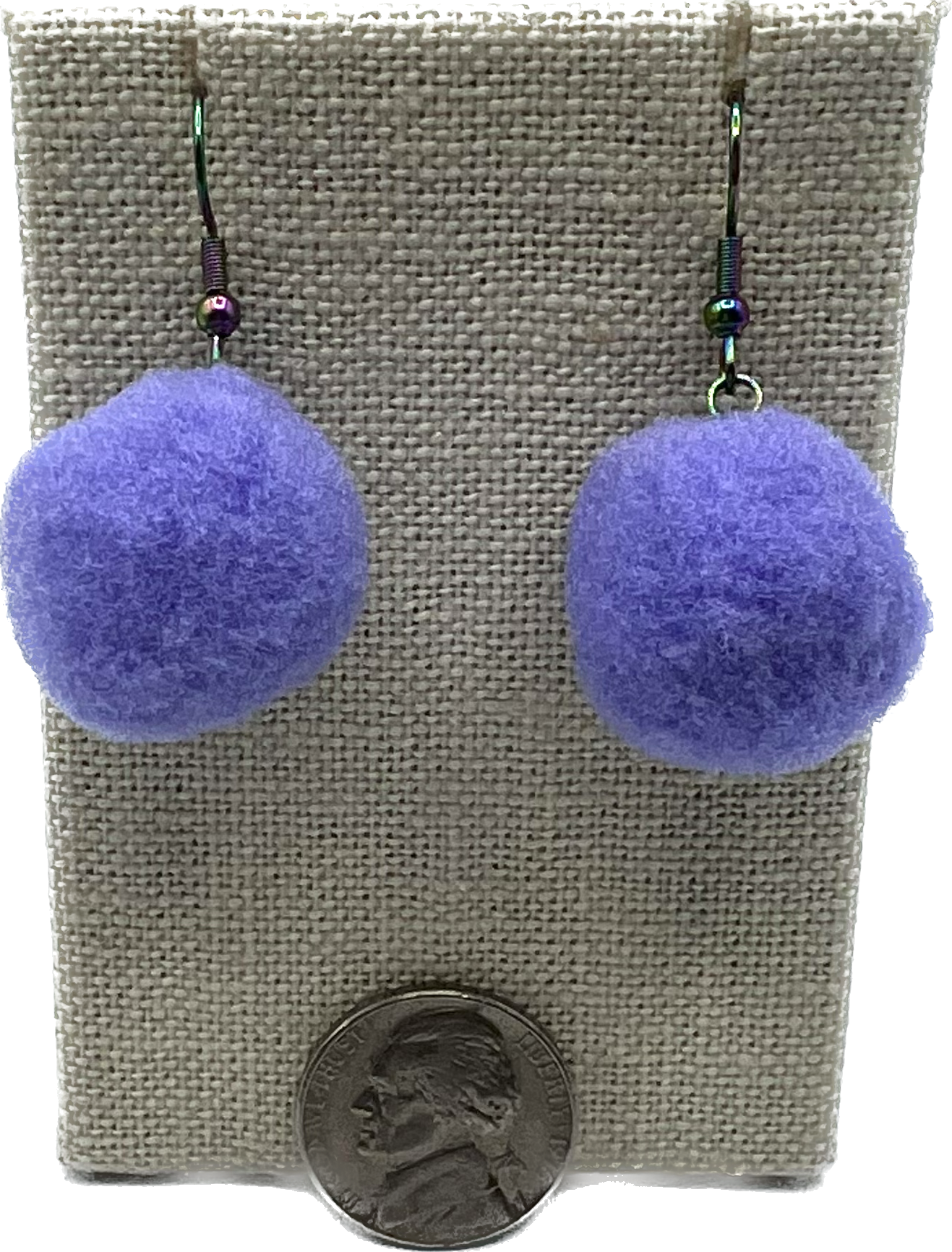 Lavender Pom Pom Earrings With Rainbow Hooks