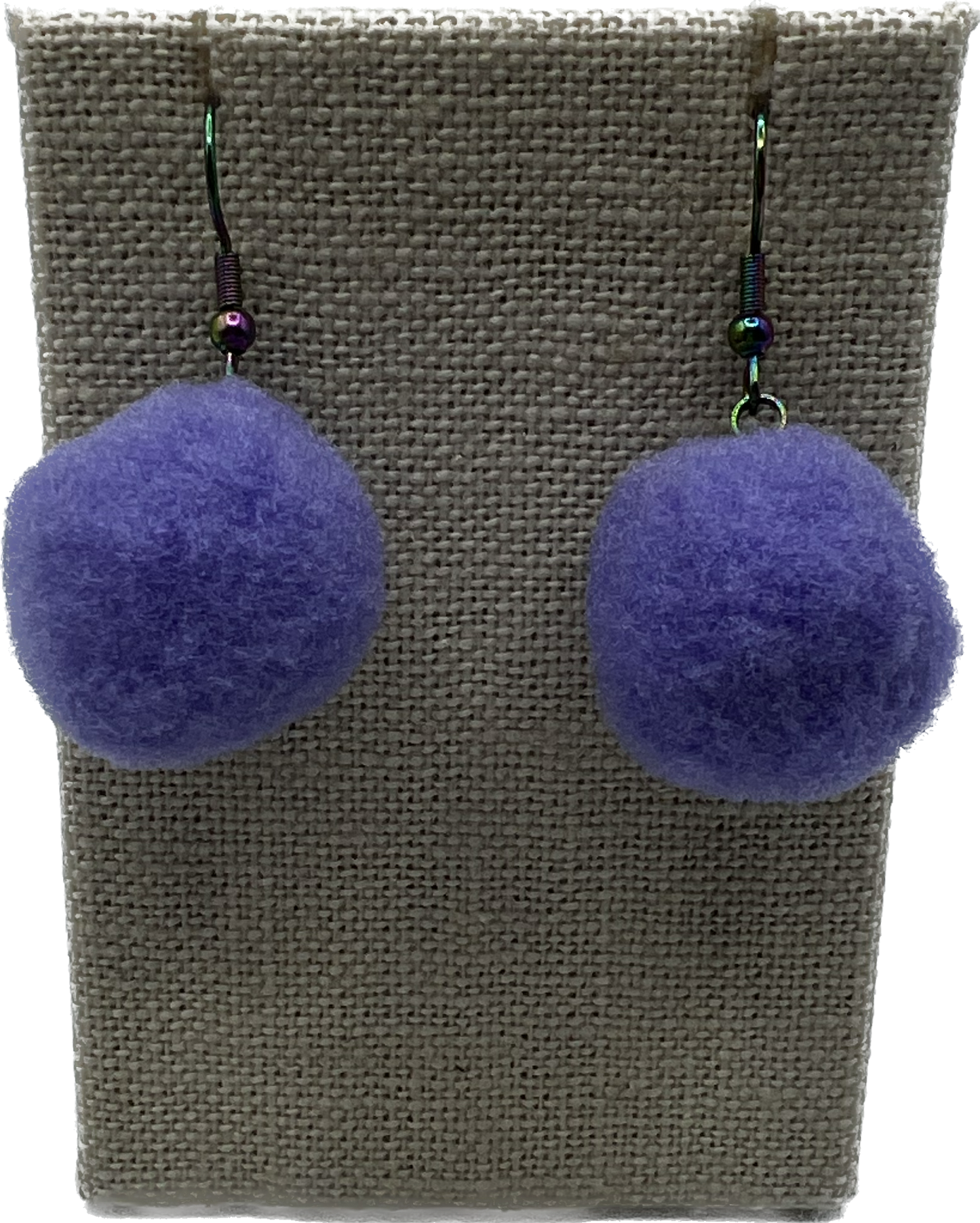 Lavender Pom Pom Earrings With Rainbow Hooks