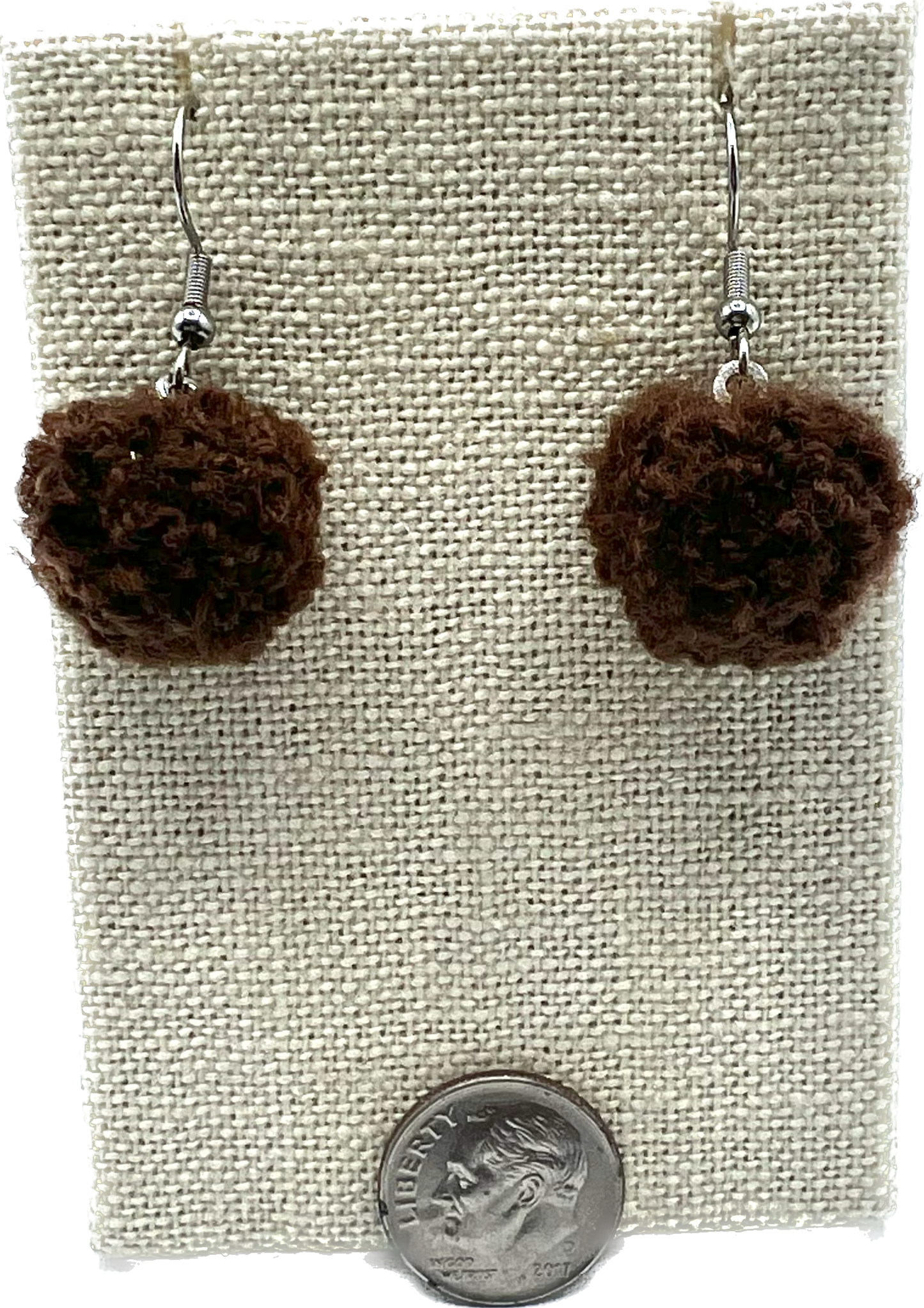 Brown Pom Pom Earrings With Stainless Steel Hooks (Small)