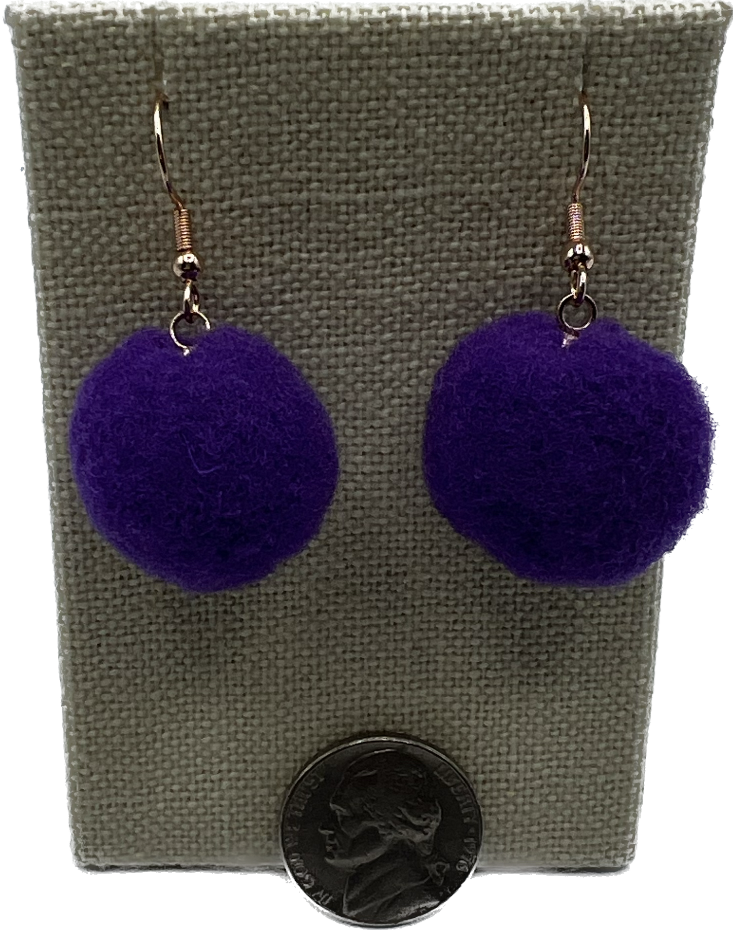 Purple Pom Pom Earrings With Rose Gold Hooks