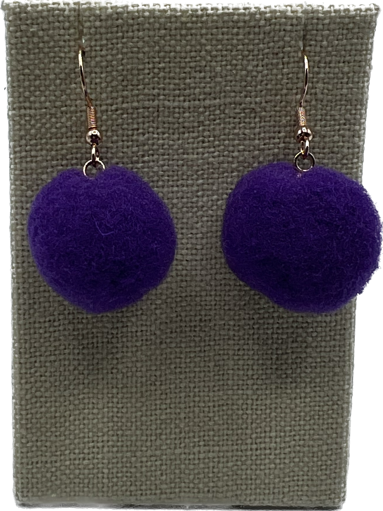 Purple Pom Pom Earrings With Rose Gold Hooks