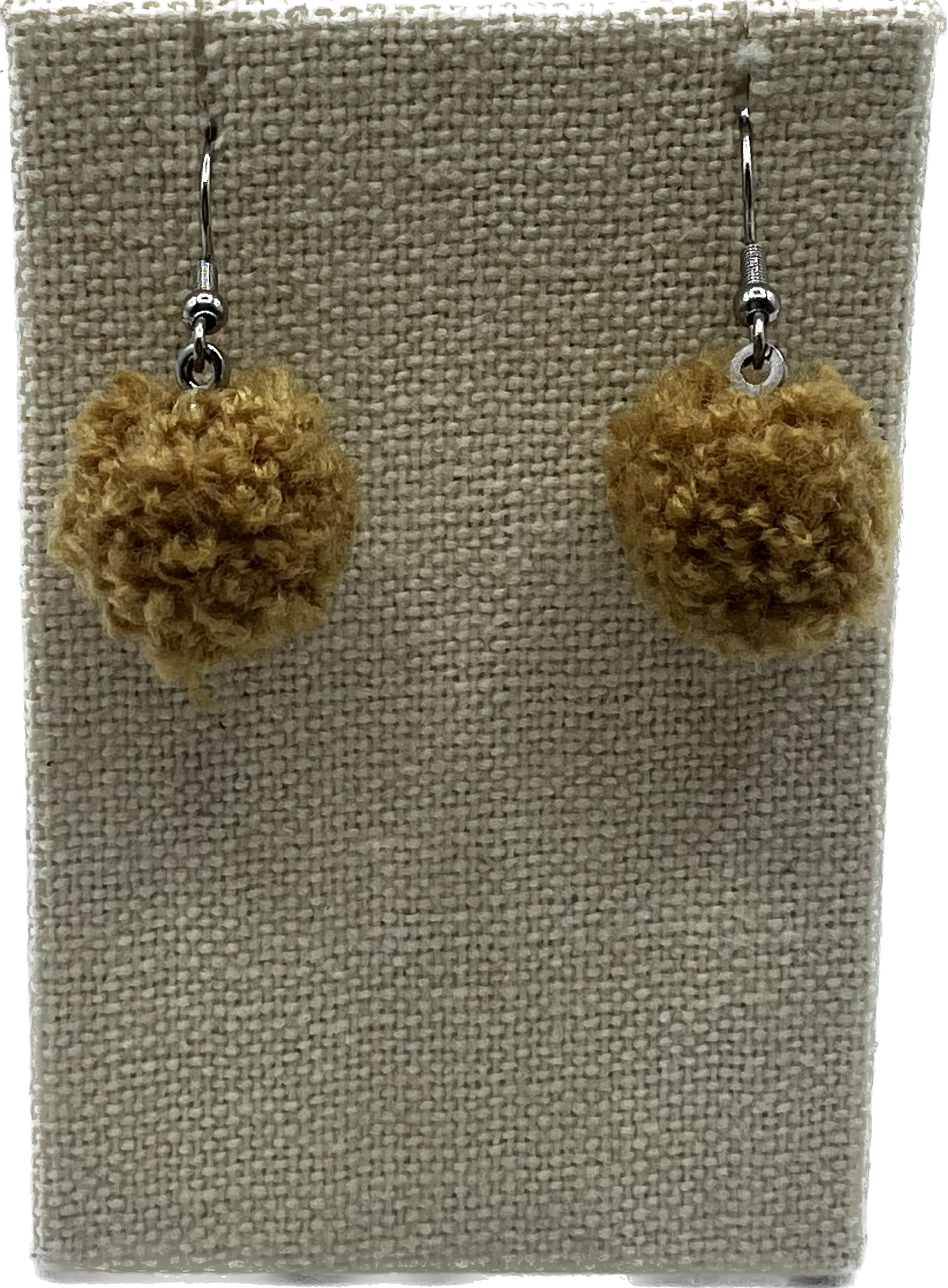 Light Brown Khaki Pom Pom Earrings With Stainless Steel Hooks (Small)