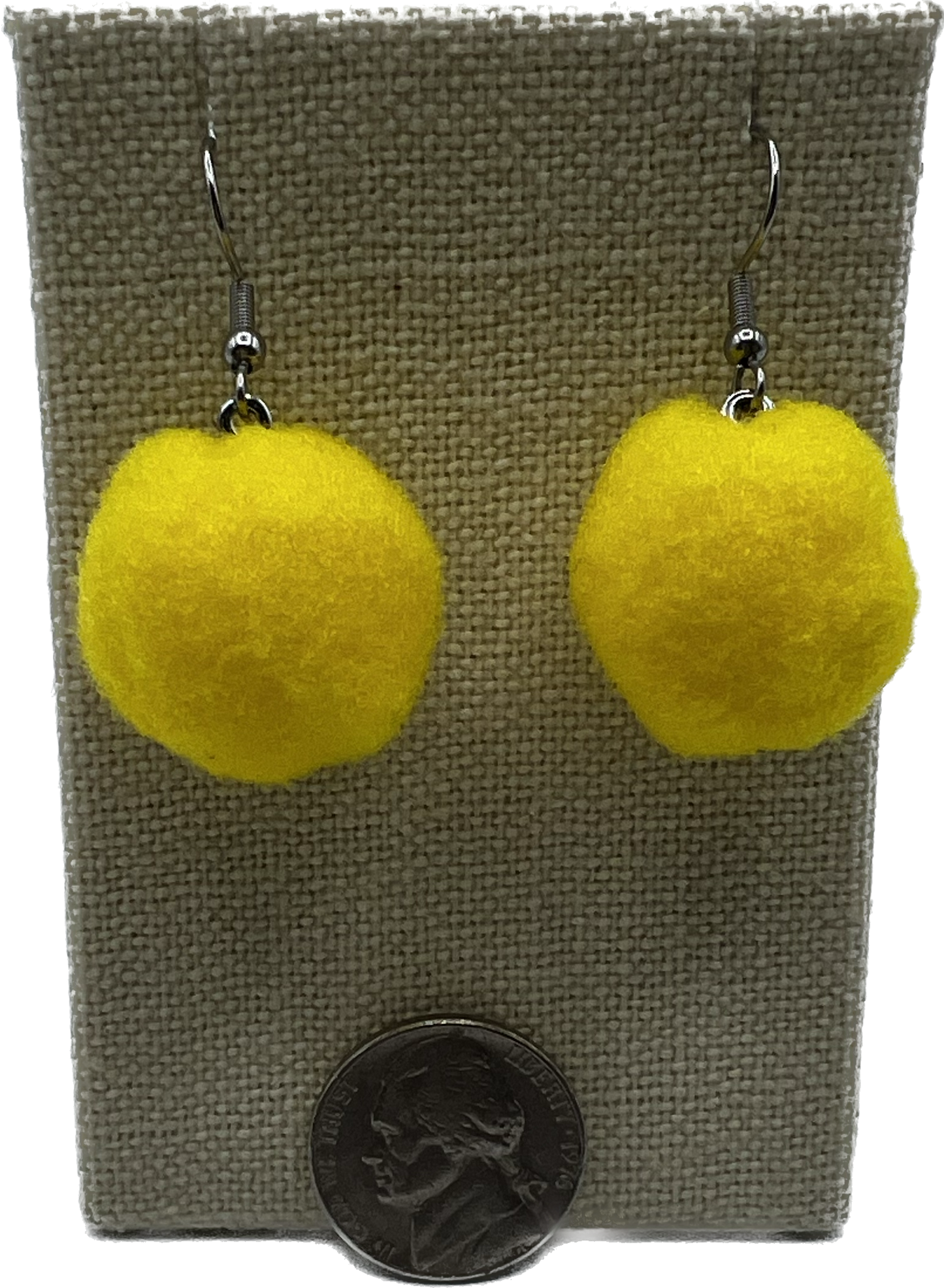 Yellow Pom Pom Earrings With Stainless Steel Hooks