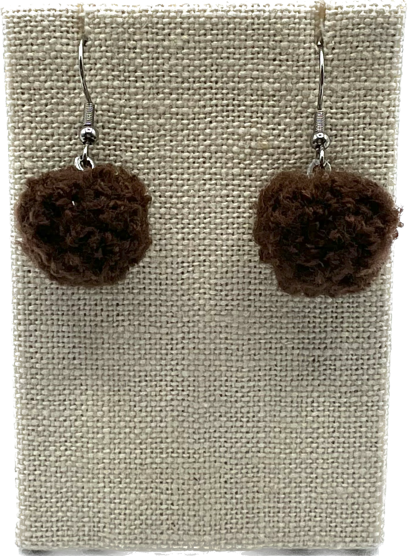 Brown Pom Pom Earrings With Stainless Steel Hooks (Small)