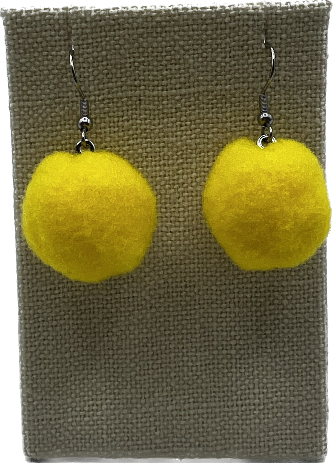 Yellow Pom Pom Earrings With Stainless Steel Hooks