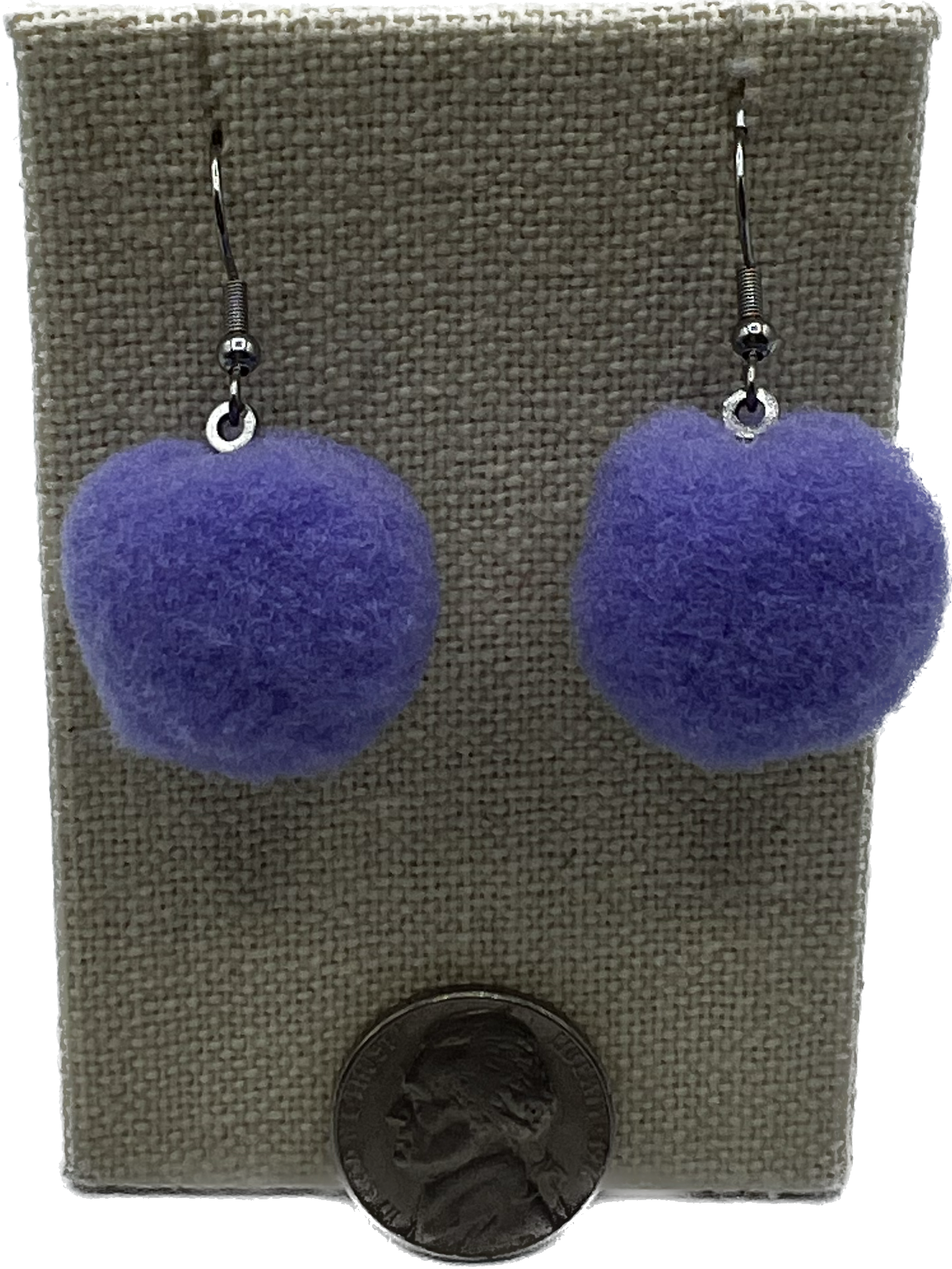 Lavender Pom Pom Earrings With Stainless Steel Hooks