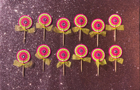 12 Pinwheel Kaleidoscope Cupcake Toppers
