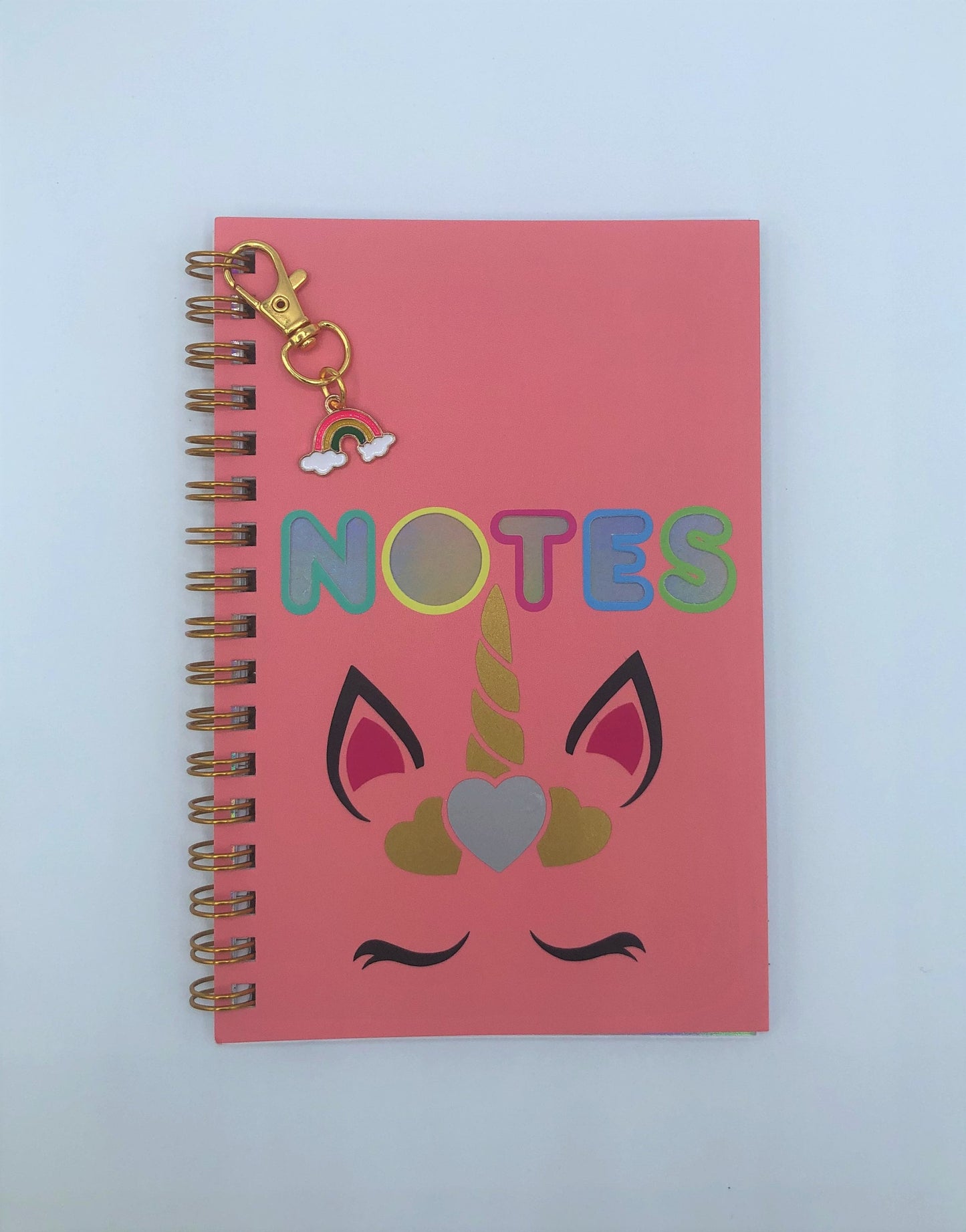 Shimmery Unicorn Spiral Notebook Journal w/Rainbow Charm