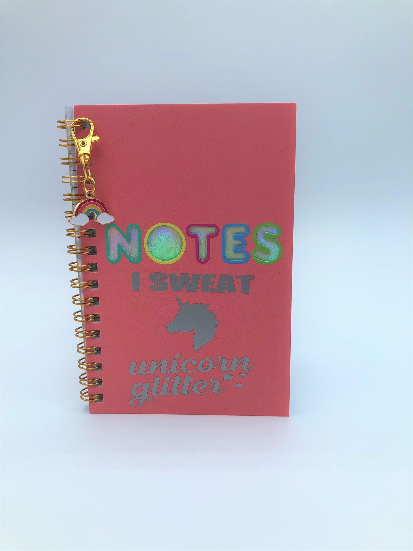 "I SWEAT unicorn glitter" Spiral Notebook Journal w/Rainbow Charm