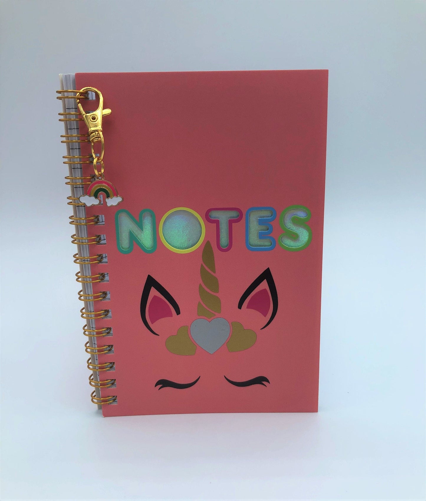 Shimmery Unicorn Spiral Notebook Journal w/Rainbow Charm