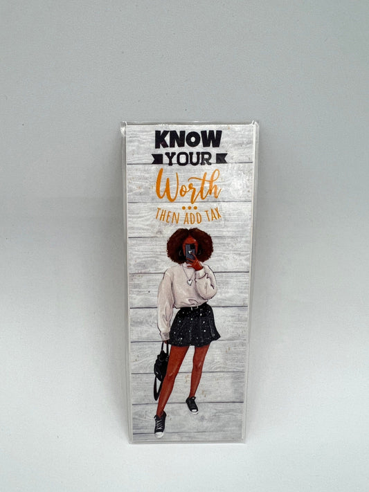 Affirmation Laminated Bookmark Young Woman of Color Know Your Worth