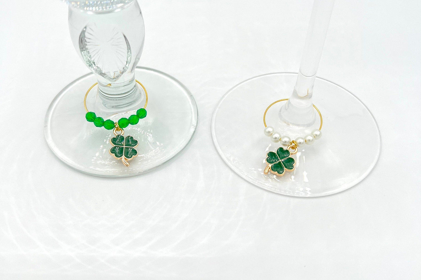 Wine Glass Charm Set - Shamrock 4 Leaf Clover Lucky Charms