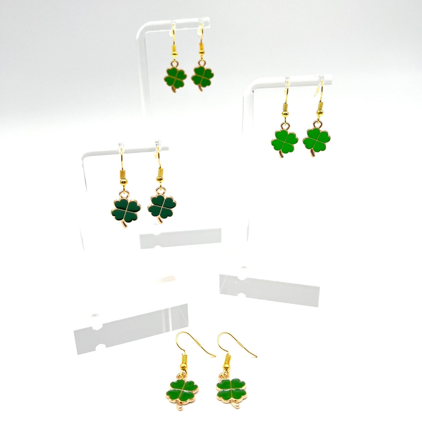 Shamrock 4 Leaf Clover Earrings (Choose From 4 Shades of Green)