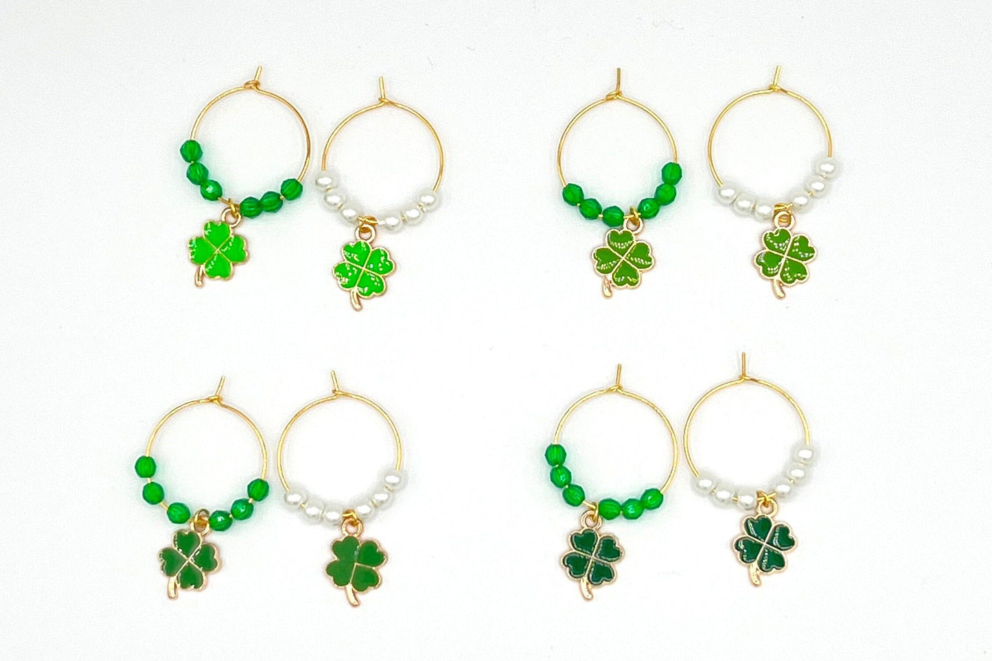 Wine Glass Charm Set - Shamrock 4 Leaf Clover Lucky Charms