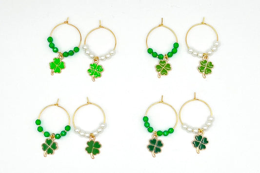 Wine Glass Charm Set - Shamrock 4 Leaf Clover Lucky Charms