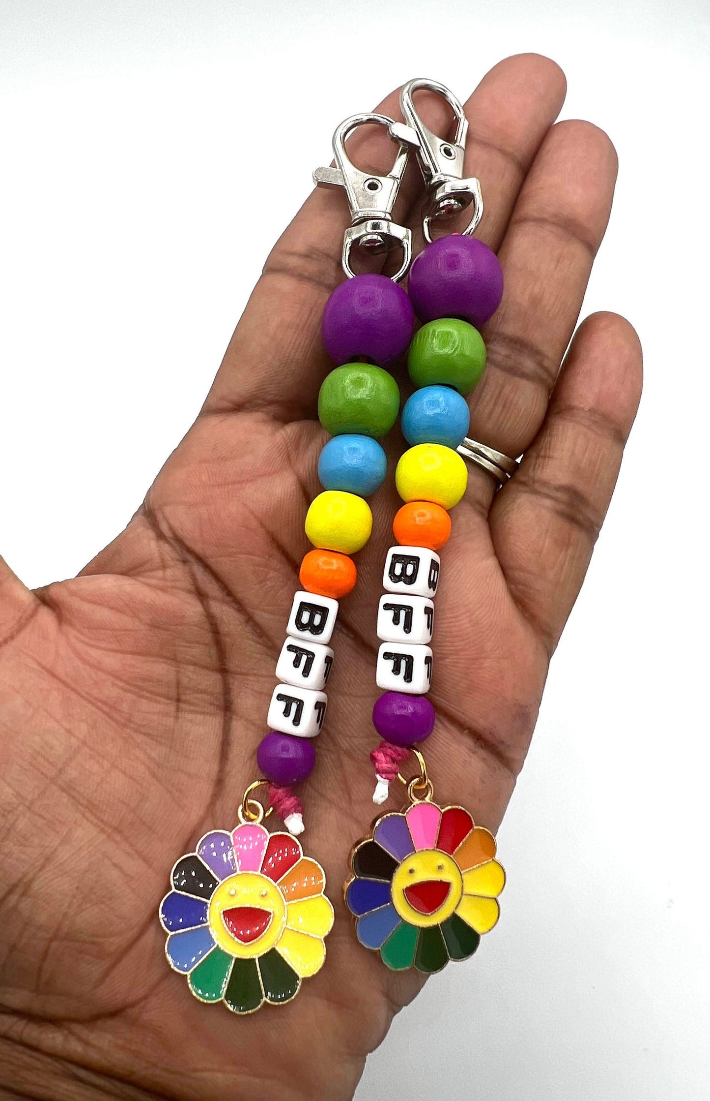 Best Friends Rainbow Flower BFF Keychain Charm Set