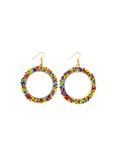 Colorful Earrings Multicolored Beaded Hoops